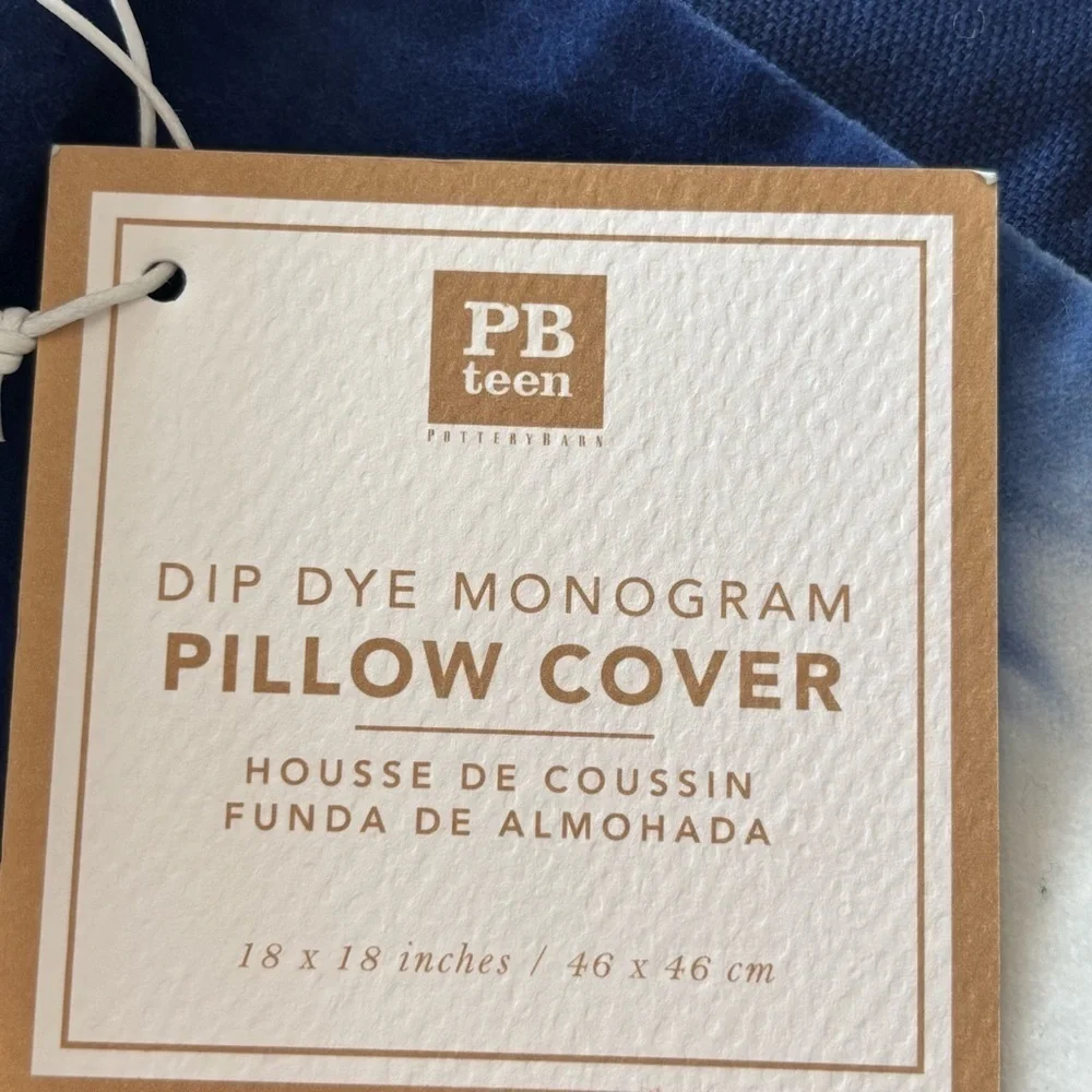 New POTTERY BARN TEEN Blue White Dip Dyed Velvet Square Pillow Cover 18” X 18”